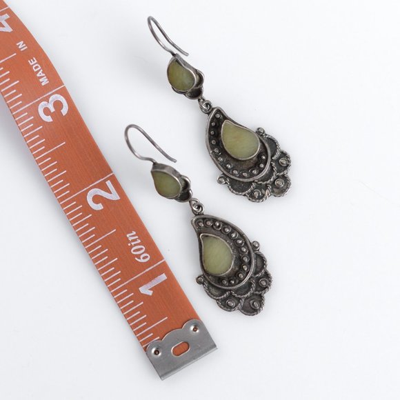 Vintage Sterling Silver Earrings Green Gemstones - Picture 5 of 6
